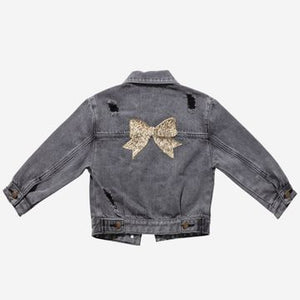 Patched Denim Jacket Black Bow