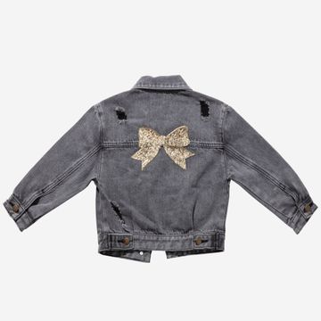 Patched Denim Jacket Black Bow