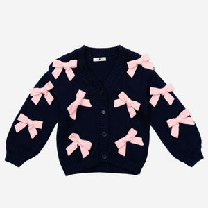 Knit Bow Cardigan Navy