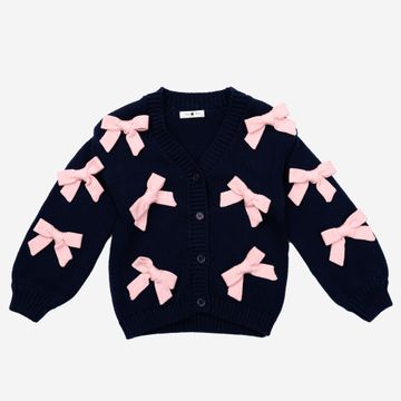 Knit Bow Cardigan Navy