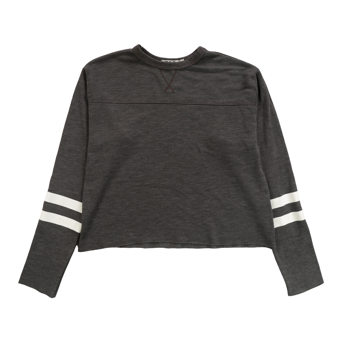 Charcoal LS Crew White Stripes