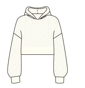 Cable Knit Cropped Hoodie Crème White