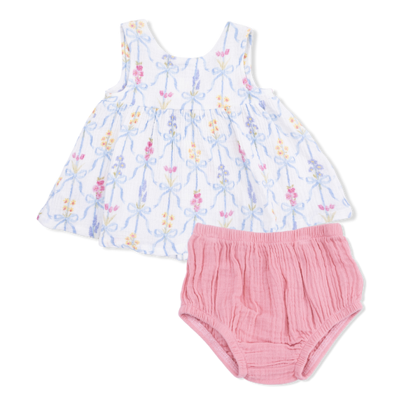Ribbon Bouquets - Infant Dress with Bow and Bloomer-Angel Dear-Fritz and Gigi