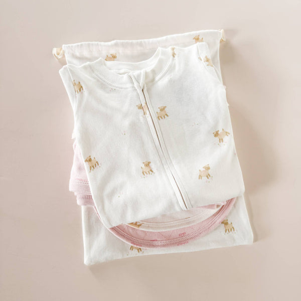 Layette Set Lamb Organic Cotton Baby Shower Welcome Gift: Pink-The Blueberry Hill-Fritz and Gigi