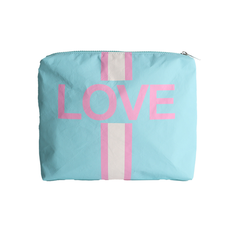 Malibu Tyvek Pouch w/ Star, Love & Heart Print- 5 Colors!: Blue w/ LOVE