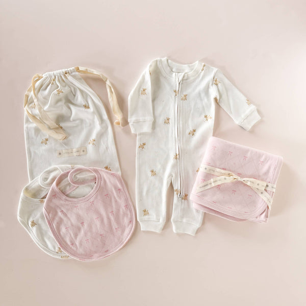 Layette Set Lamb Organic Cotton Baby Shower Welcome Gift: Pink-The Blueberry Hill-Fritz and Gigi