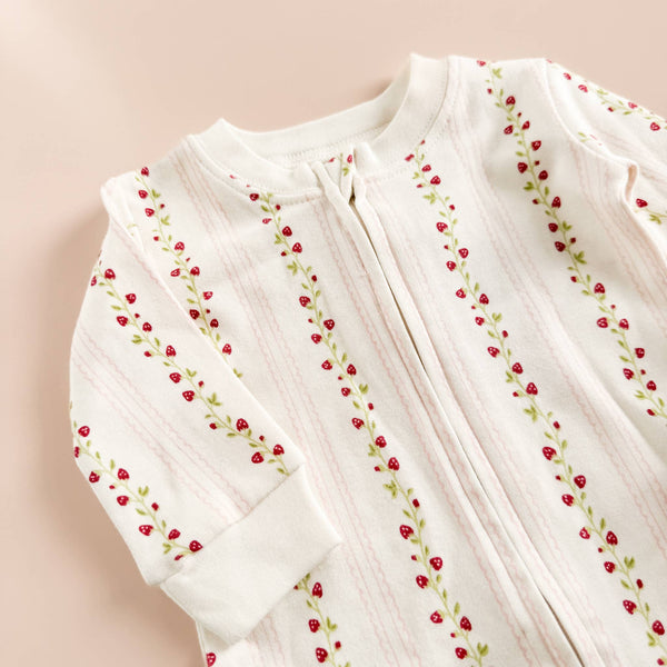 Organic Cotton Zipper Romper Strawberry Baby Zipper: Pink