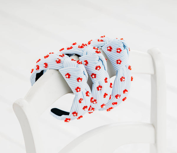 Beaded Headband - Pinstripe Poppies
