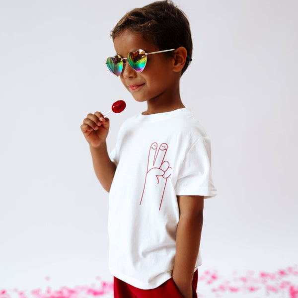 PEACE + LOVE | Kids Tee: 4-5Y / WHITE-Minimalist Folk Co.-Fritz and Gigi