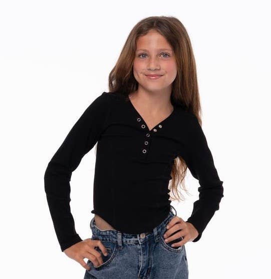 Long Sleeve Ribbed Top Black-Malibu Sugar-Fritz and Gigi