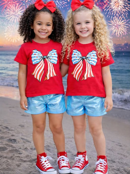 Red Americana Bow T-Shirt-Rock Candy-Fritz and Gigi