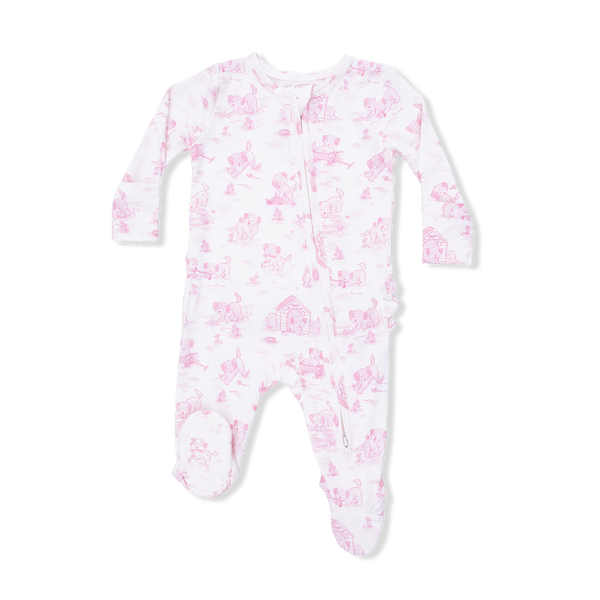 Puppy Toile Pink Zipper Footie-Angel Dear-Fritz and Gigi