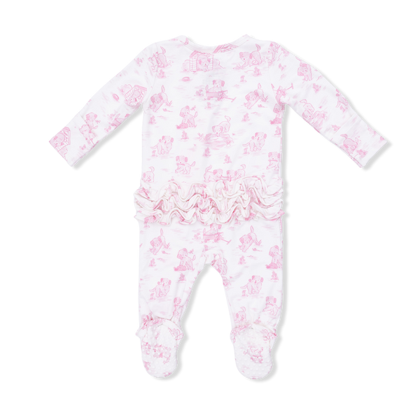 Puppy Toile Pink Zipper Footie-Angel Dear-Fritz and Gigi