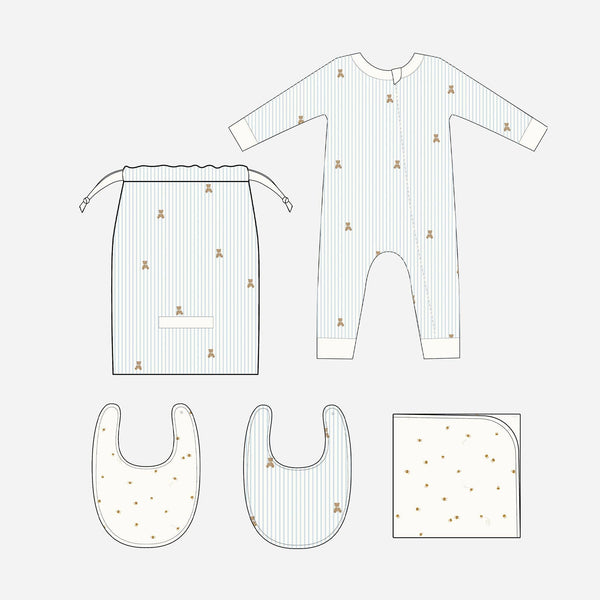 Organic Cotton Layette Bear Bee Baby Shower Welcome Gift : Blue
