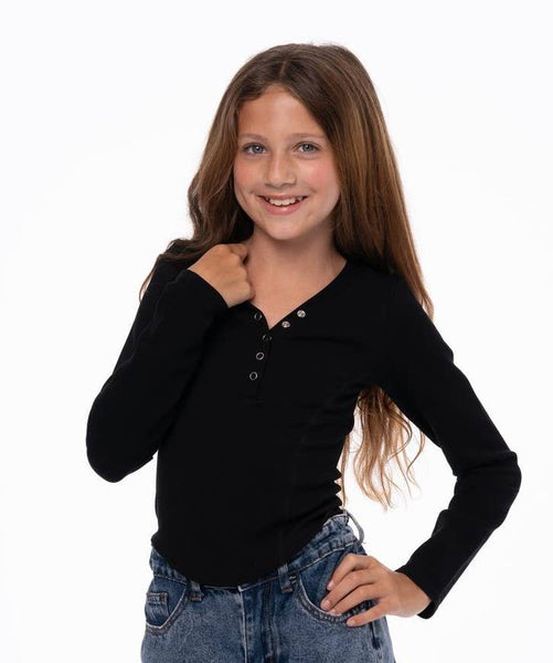 Long Sleeve Ribbed Top Black-Malibu Sugar-Fritz and Gigi
