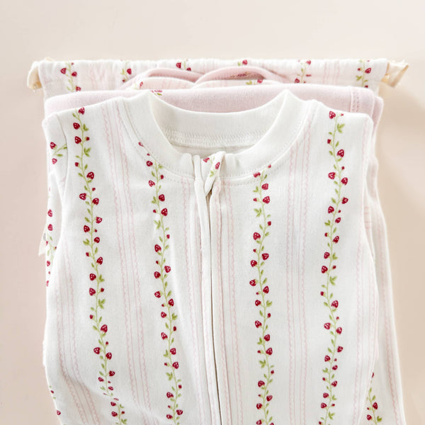 Organic Cotton Zipper Romper Strawberry Baby Zipper: Pink