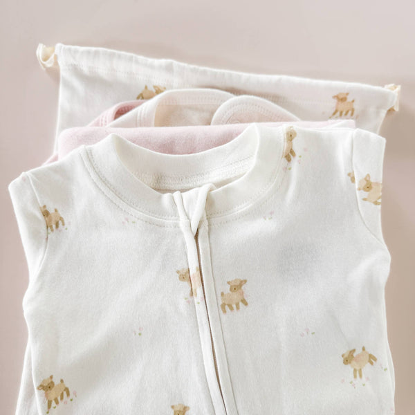Layette Set Lamb Organic Cotton Baby Shower Welcome Gift: Pink-The Blueberry Hill-Fritz and Gigi