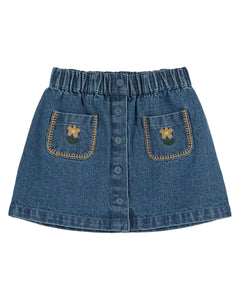 Denim Skirt Embroidered Pocket
