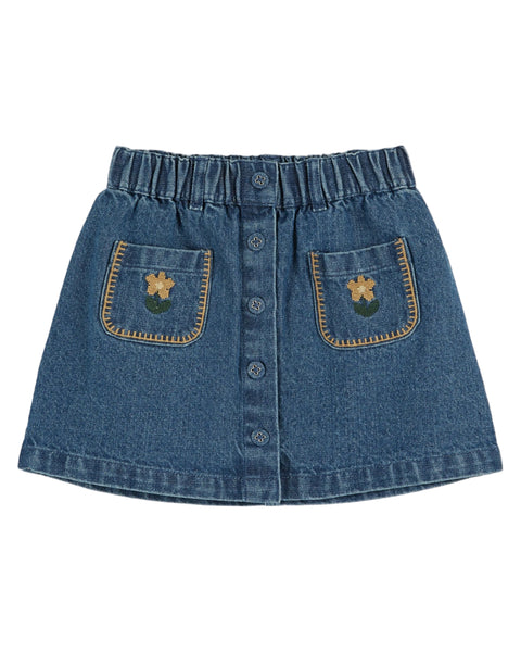 Denim Skirt Embroidered Pocket