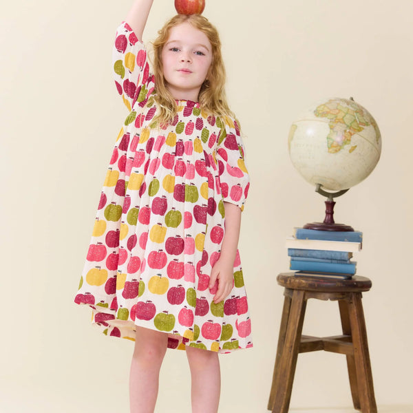 Girls Puff Sleeve Stevie- Pink Delicious Apples-Pink Chicken-Fritz and Gigi