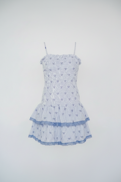 Blue Stripe Bow Dress-Flowers by Zoe-Fritz and Gigi