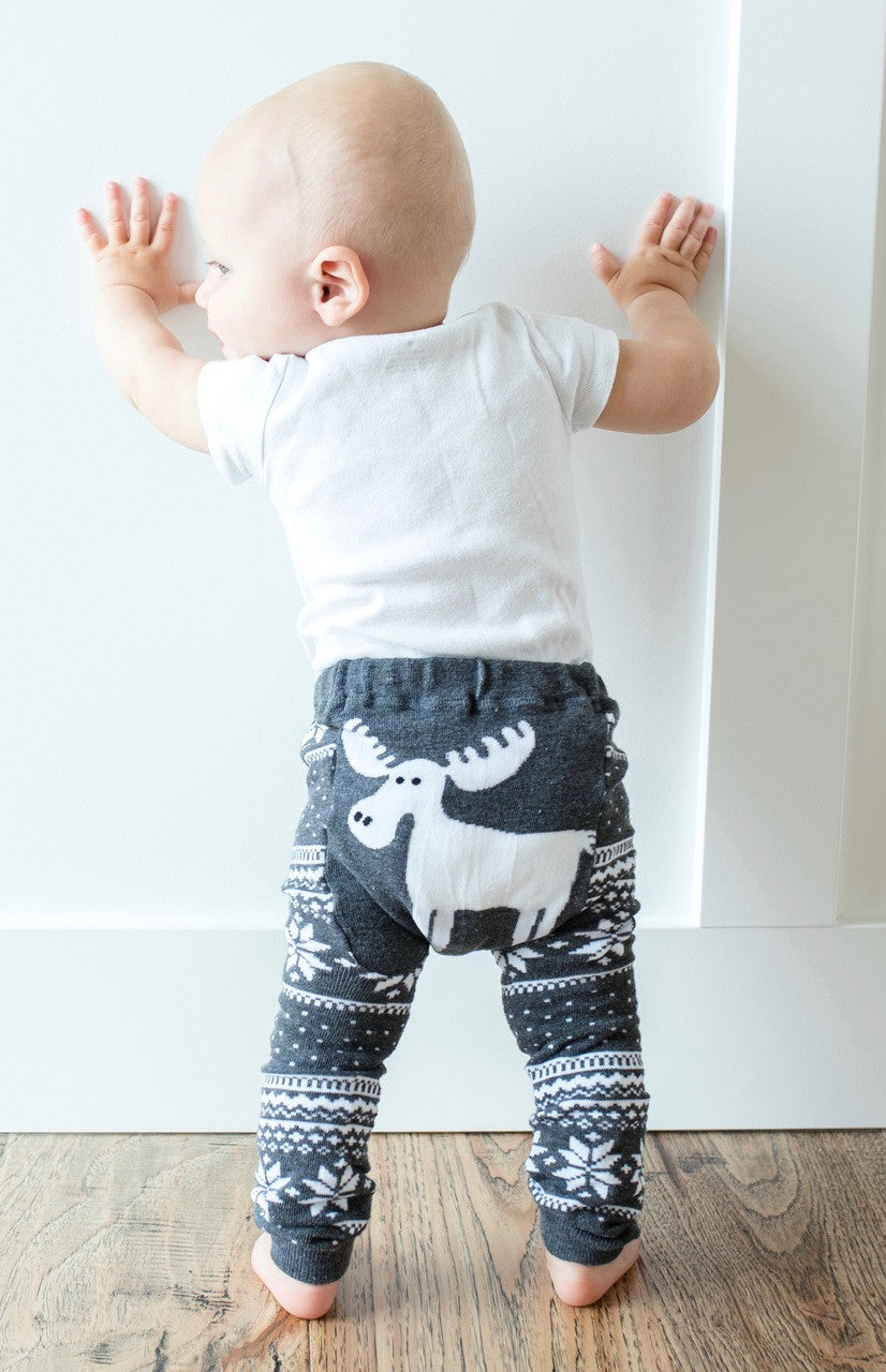Gray Winter Moose Leggings