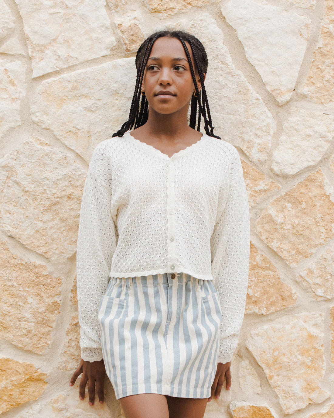 DENIM MINI SKIRT - OCEAN STRIPE