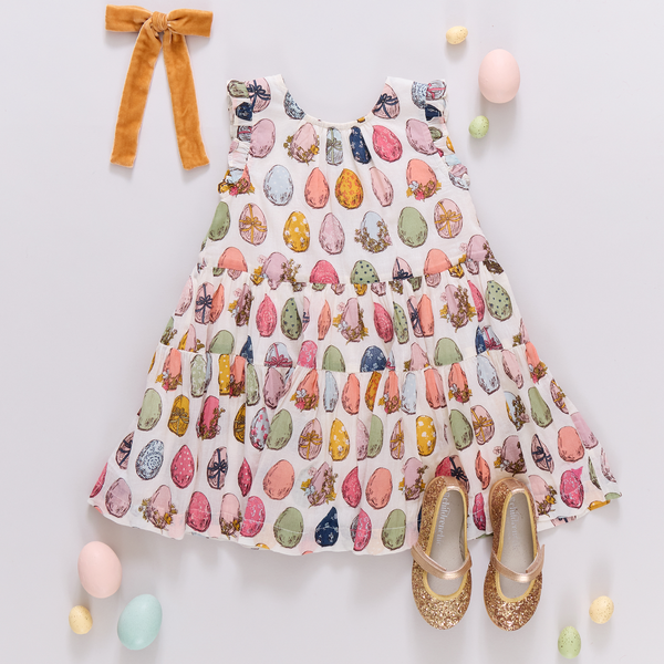 Girls Eloise Ruffle Dress - Multi Eggs-Pink Chicken-Fritz and Gigi