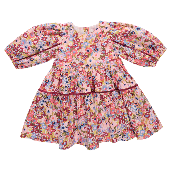 Girls Maribelle Dress - Burgundy Sketched Floral-Pink Chicken-Fritz and Gigi