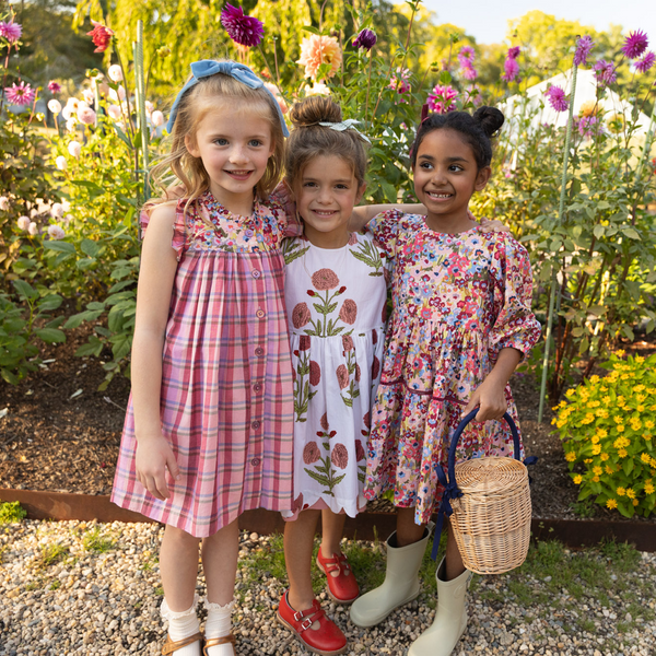 Girls Maribelle Dress - Burgundy Sketched Floral-Pink Chicken-Fritz and Gigi