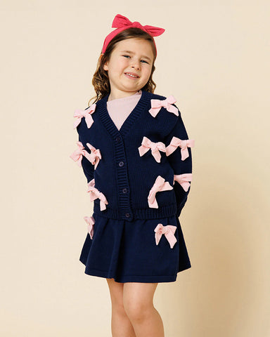 Knit Bow Cardigan Navy