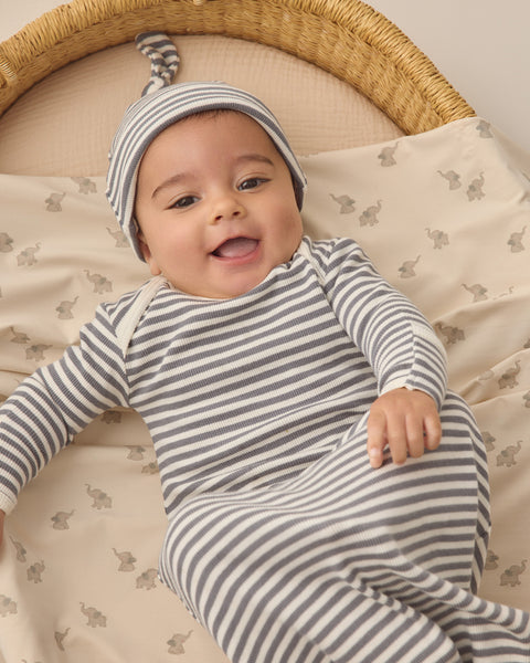 Knotted Baby Gown + Hat Set Ocean Stripe-Quincy Mae-Fritz and Gigi