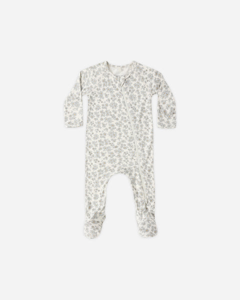 Bamboo Zip Footie Blue Floral-Quincy Mae-Fritz and Gigi