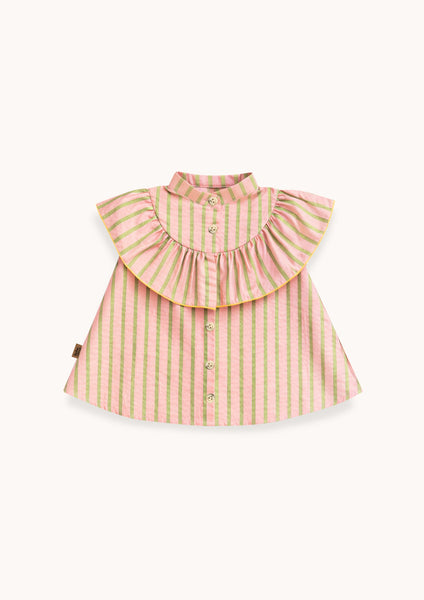 Ruffle Blouse Pink/Green Stripe-Hebe-Fritz and Gigi