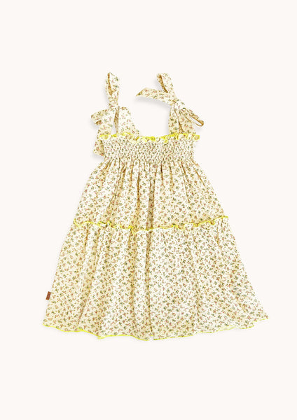 Muslin Dress Yellow/Green Flower-Hebe-Fritz and Gigi