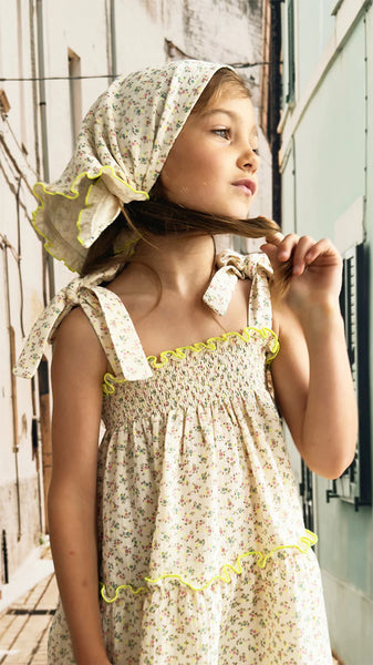 Muslin Dress Yellow/Green Flower-Hebe-Fritz and Gigi