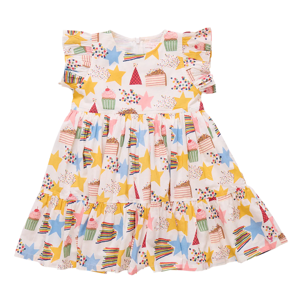 Girls Jennifer Dress - Birthday Star-Pink Chicken-Fritz and Gigi