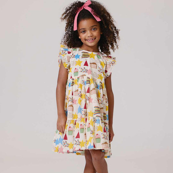 Girls Jennifer Dress - Birthday Star-Pink Chicken-Fritz and Gigi