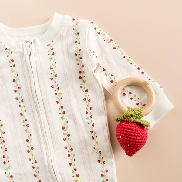 Organic Cotton Zipper Romper Strawberry Baby Zipper: Pink