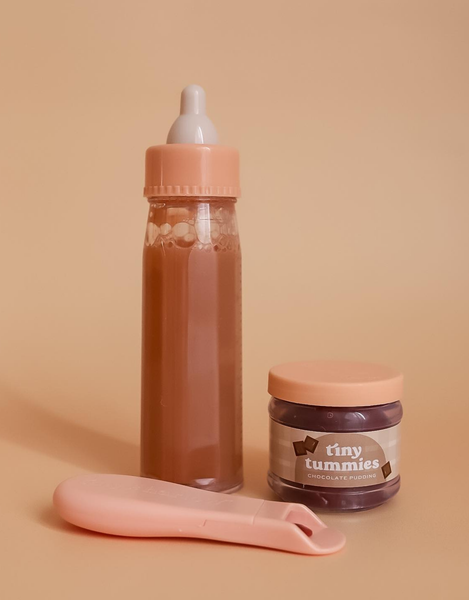 Tiny Tummies Puree and Milk Bottle set for doll - Chocolate-Shine on me Distribution-Fritz and Gigi