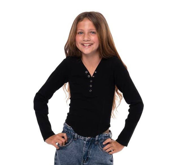 Long Sleeve Ribbed Top Black-Malibu Sugar-Fritz and Gigi