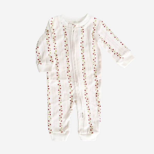 Organic Cotton Zipper Romper Strawberry Baby Zipper: Pink