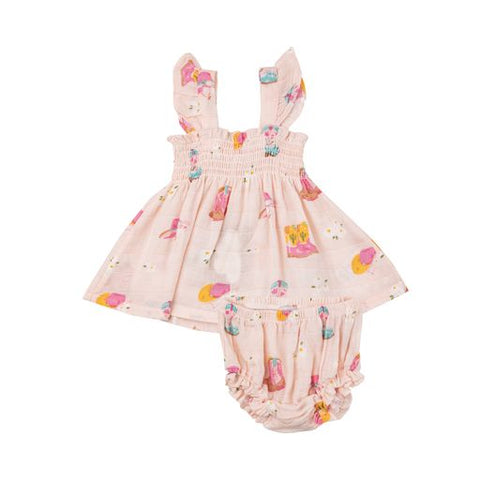 Ruffle Strap Smocked Top And Diaper Cover Daisy Boots