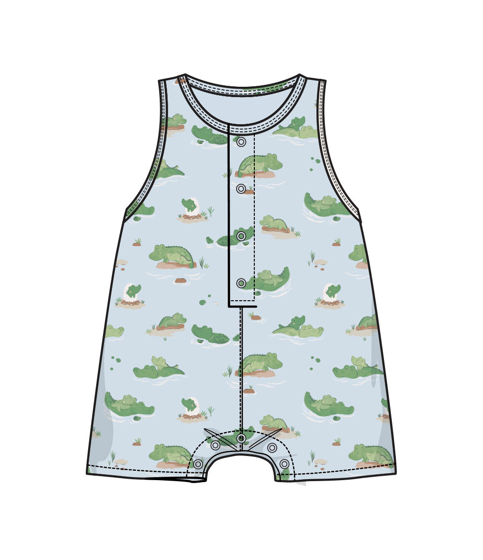 Alligator Blue Sleeveless Shortie Romper