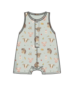 Vintage Animals Faces Blue Sleeveless Shortie Romper