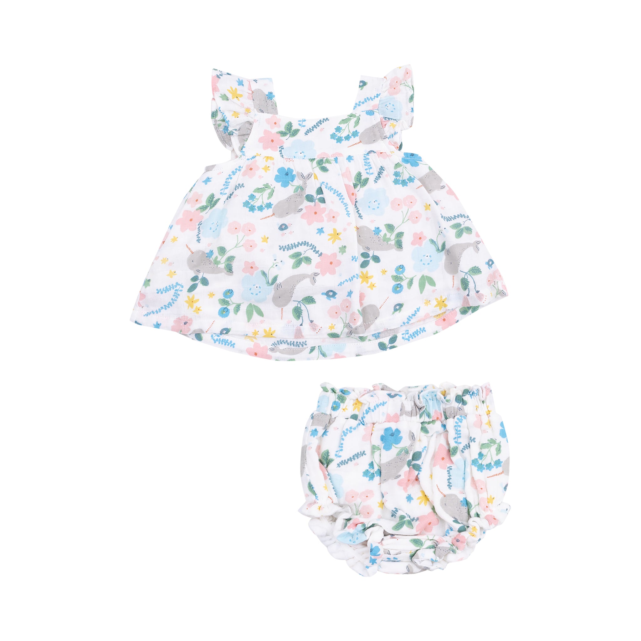 Narwhal Floral Pinafore & High Waisted Diaper Cover