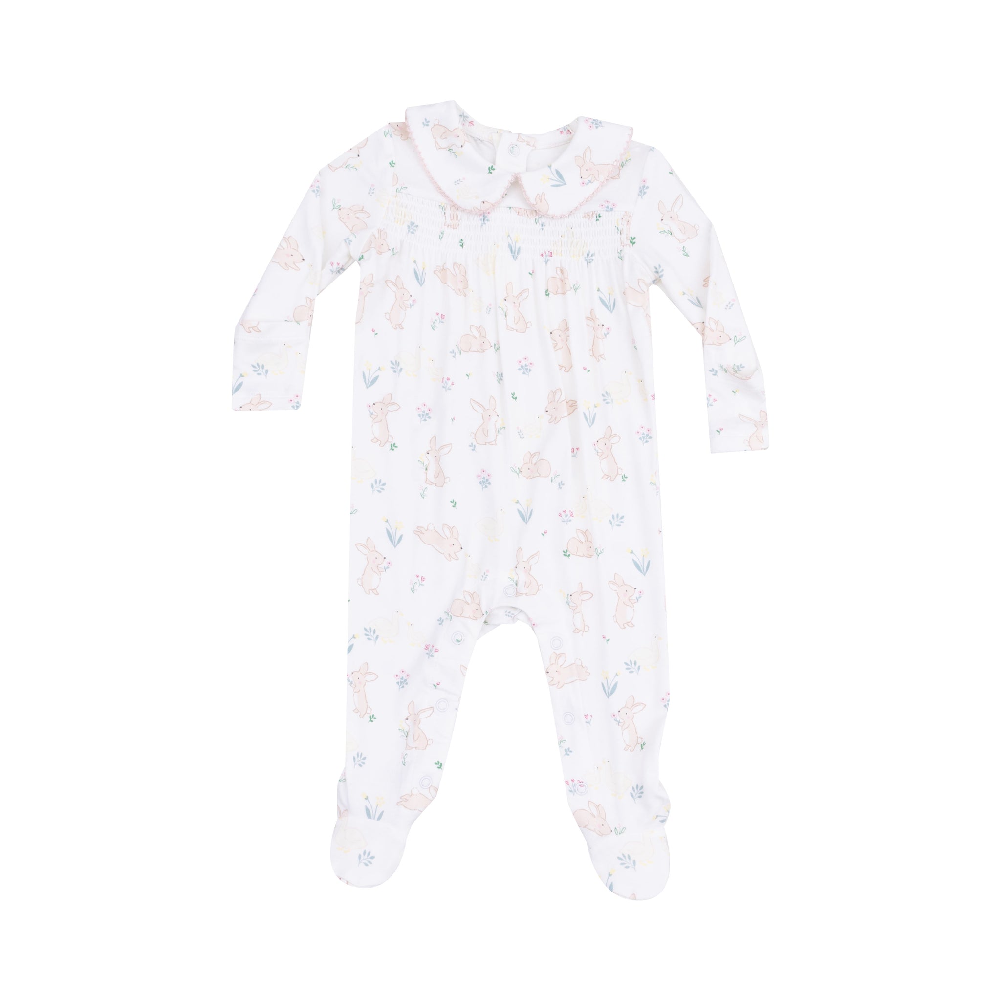 Bunny and Duck Smocked Peter Pan Footie