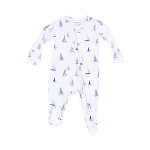 Sailboats Blue Zipper Footie