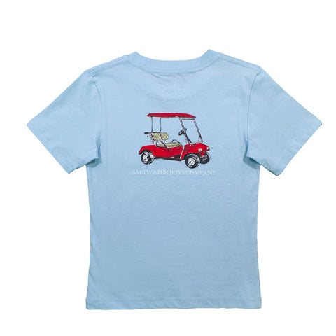 RED GOLFCART SS TEE LT BLUE