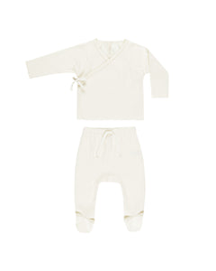 WRAP TOP + FOOTED PANT SET - IVORY